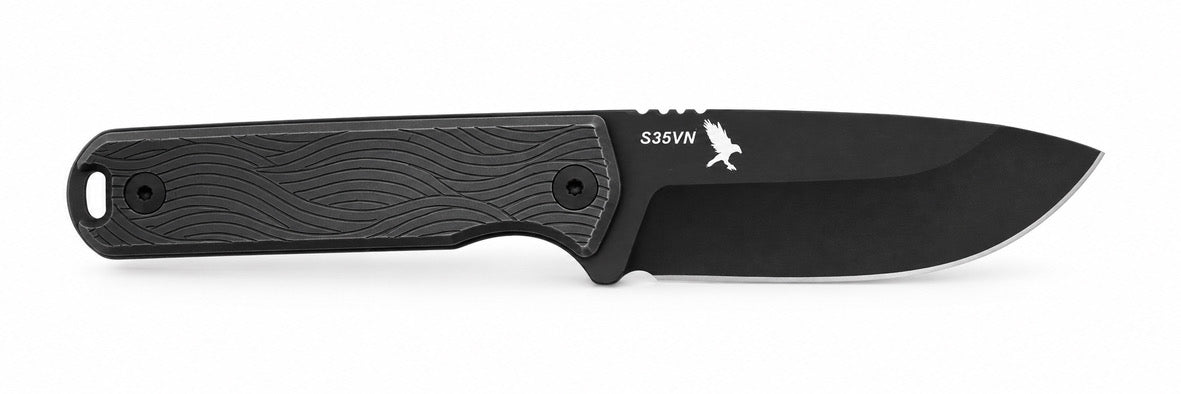 Reverse of the Bornas with Raven logo and S35VN marking