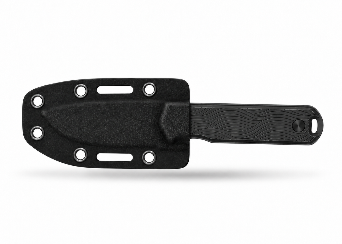 Raven’s Bornas inside its black Kydex sheath, with the Nordic Wave titanium handle exposed